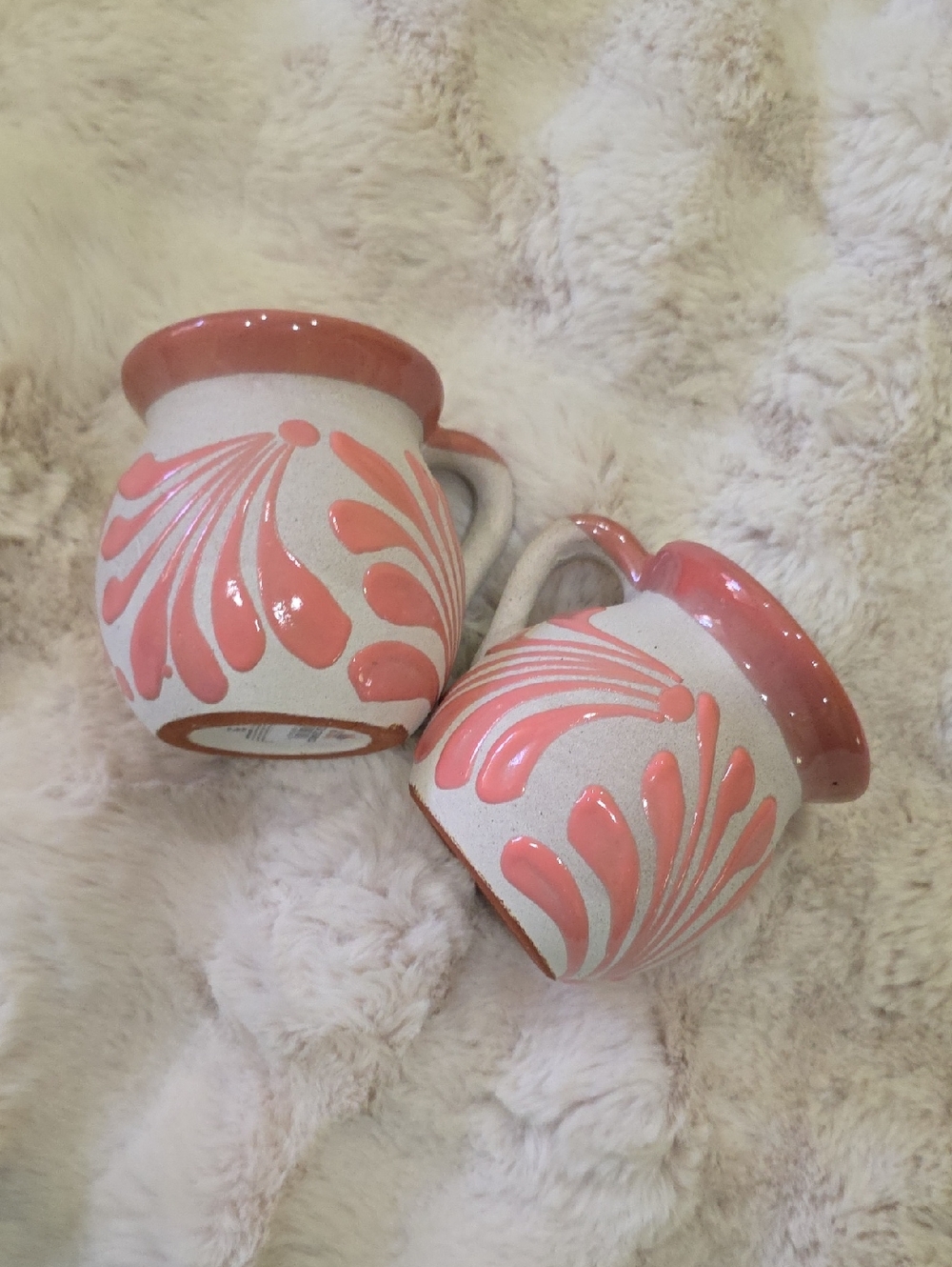 Handmade Pink & Cream Ceramic Mugs - Set of 2 Cantaritos